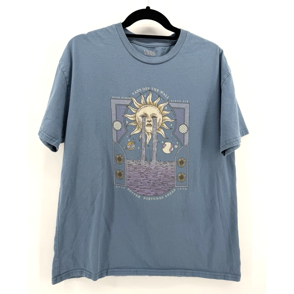 Vans Better Fortunes Ahead T Shirt Blue Graphic Sun Astrology Grunge Skate Men L